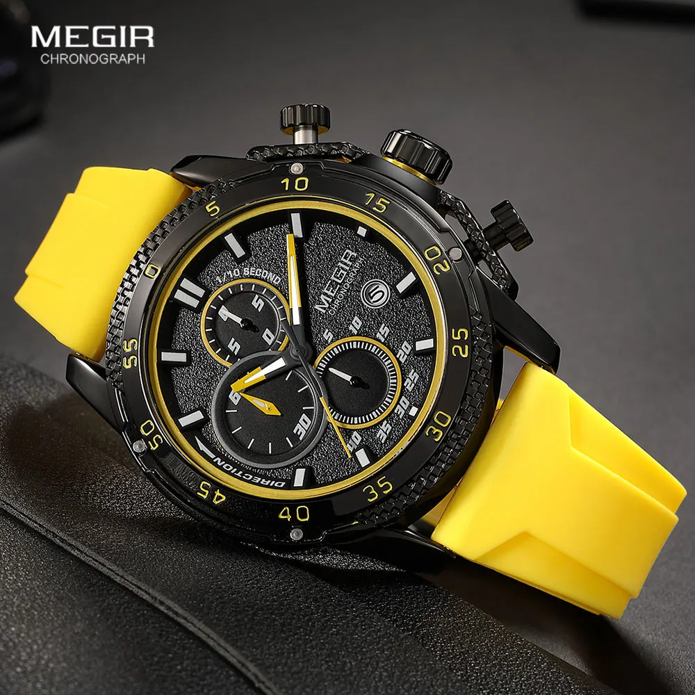 Top Trends: MEGIR Watch For Men Fashion Silicone Strap Chronograph Quartz Wristwatches With Auto Date Luminous Hands 3atm Waterproof 2211 Shoppable Styles