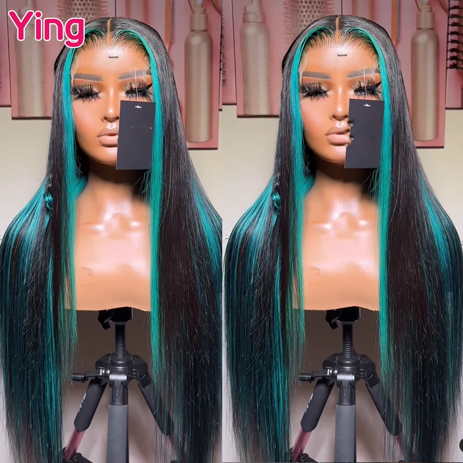 Top Trends: Ying Bone Straight Highlight Emerald Green 13x4 Transparent Lace Wig Remy Preplucked 13X6 Lace Frontal Wigs 5X5 Wigs For Women Shoppable Styles