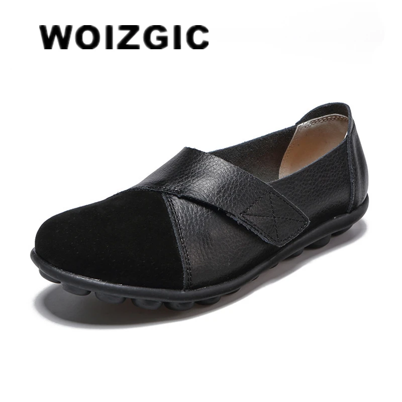 Top Trends: WOIZGIC Women's Female Mother Woman Genuine Leather Soft Shoes Flats Loafers Mocassin Boat Hook Loop De Mujer Big Size 42 43 44 Shoppable Styles