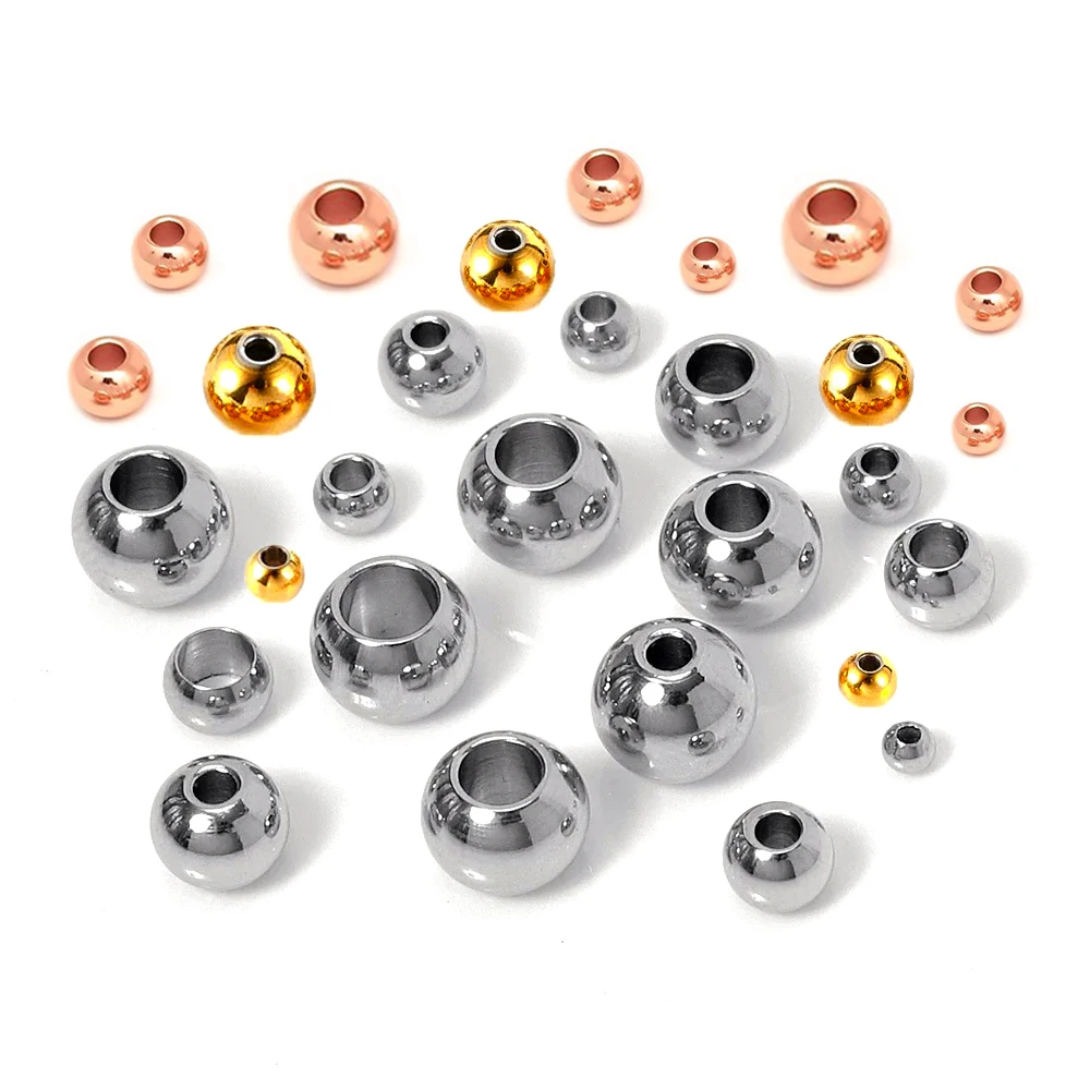 Top Trends: 100pcs / lot Rose Gold Plated Stainless Steel Bead Metal Ball Big Hole Loose Spacer Beads For Jewelry Making Diy Beading Bracelets Shoppable Styles