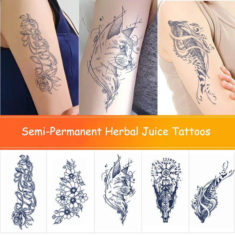 Top Trends: Juice Blue Tattoo Stickers Floral Letter Butterfly Flower Arm Men Women Waterproof Lasting Body Art Wolf Snake Temporary Tattoo Shoppable Styles