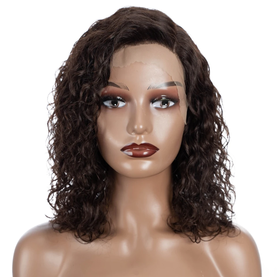 Top Trends: Short Curly Human Hair Wigs For Women Water Wave 13X6X1 Natural Black Lace Front Wigs Left Side LACE Remy Brazilian Hair Wigs Shoppable Styles