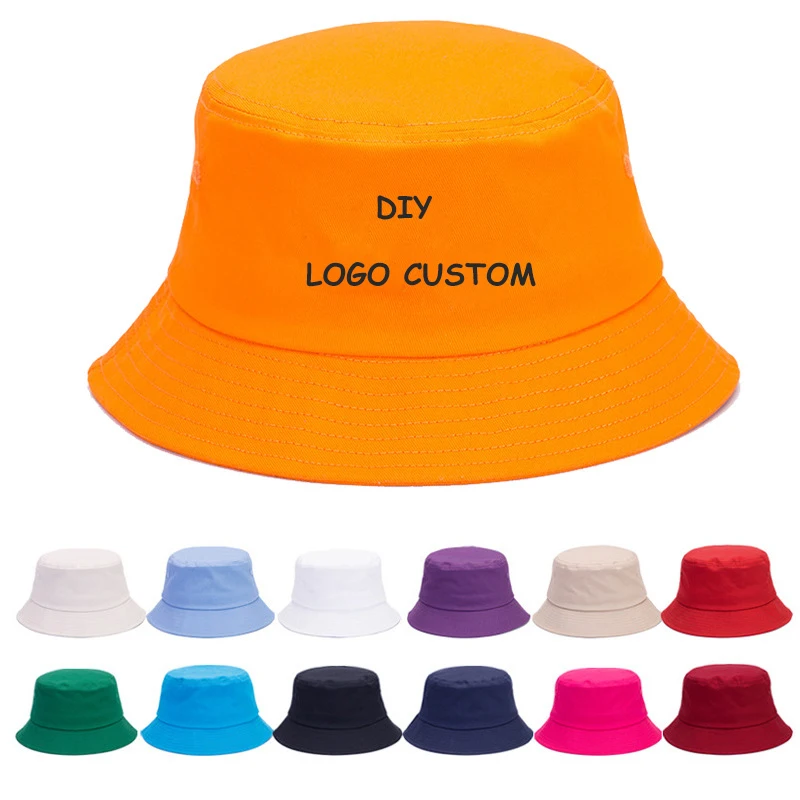 Top Trends: Custom Logo Unisex Cotton Bucket Hats Women Summer Sunscreen Panama Hat Men Solid Color Sunbonnet Fedoras Outdoor Fisherman Hat Shoppable Styles