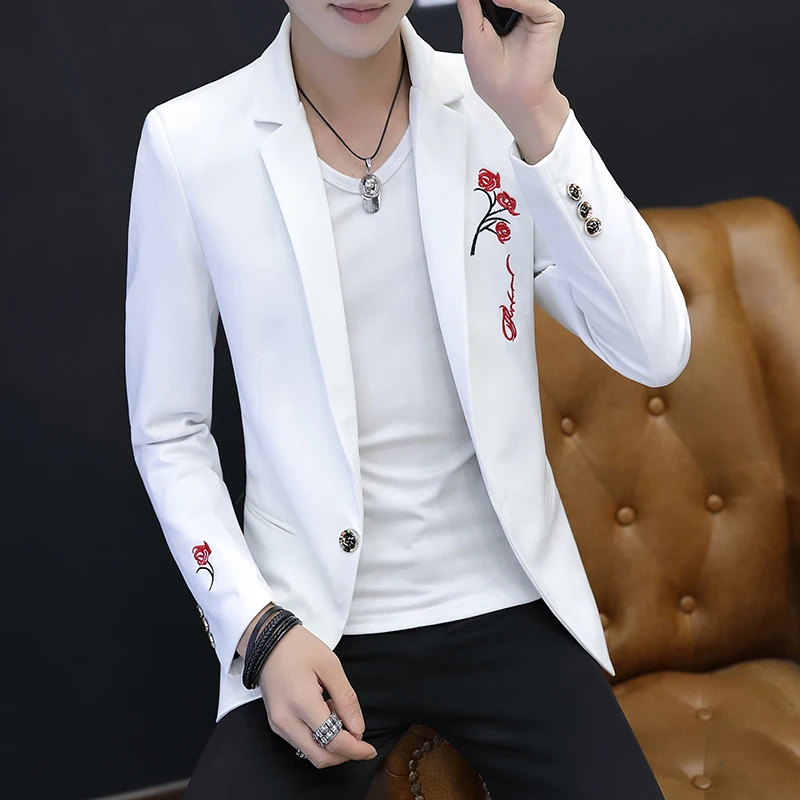 Top Trends: Small Suit Men&#039;s Spring Clothes Korean Version Of Self-cultivation Embroidery Men&#039;s Suit White Casual Jacket Thin Section Youth Shoppable Styles