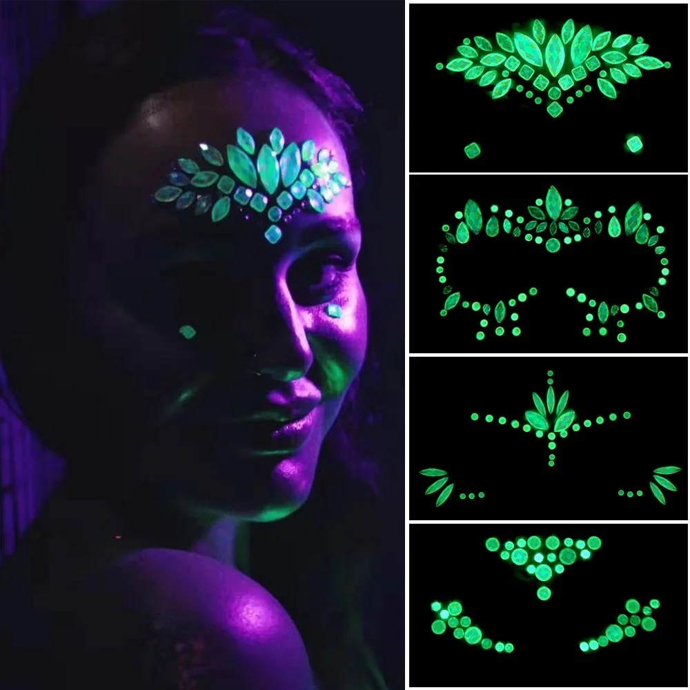 Top Trends: Halloween Face Decoration Tattoo Crystal Diamond Eyebrow Luminous Rhinestone Sticker Masquerade Bar Party Glowing Face Sticker Shoppable Styles