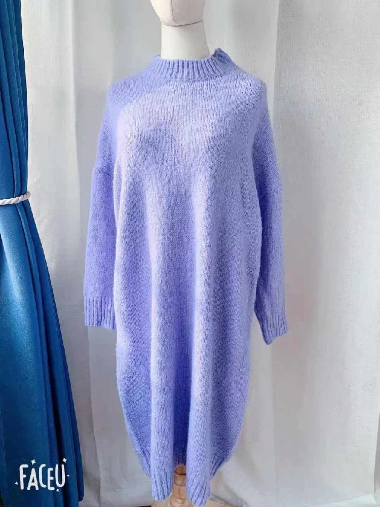 Top Trends: Winter Women Dress Fall Sweater Women Dress Long Sleeve Knitted Dresses Maxi Vintage Oversize Dresses Knitting Thick Warm Purple Shoppable Styles - Image 2