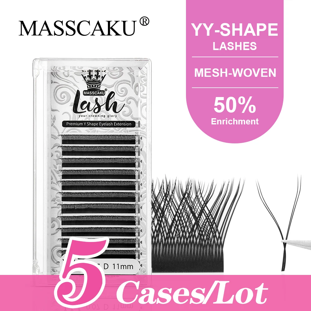 Top Trends: 5pcs / Lot MASSCAKU 0.05 0.07mm Double Tip Y Shape Eyelash Extensions YY Style Super Soft Easily Grafting Eyelashes Shoppable Styles