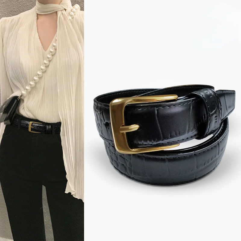 Top Trends: New Genuine Leather Simple Versatile Crocodile Pattern Women&#039;s Thin Belt Decoration With Dress Fashion Casual Trouser Straps Shoppable Styles