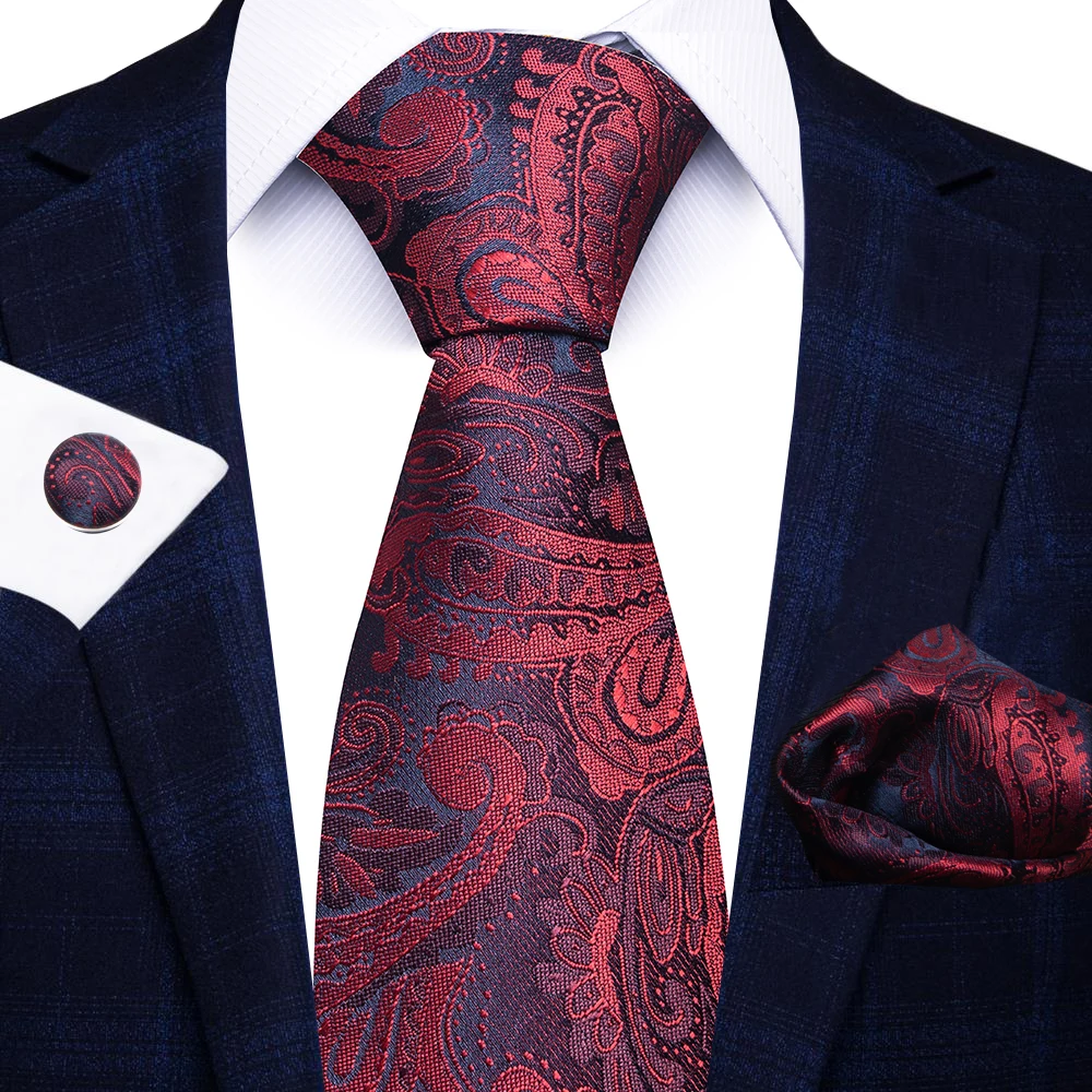 Top Trends: Top Grade Slik Tie Hanky Cufflink Set 8 CM Tie For Men Necktie Formal Clothing Printed Hombre Wine Red Memorial Day Shoppable Styles