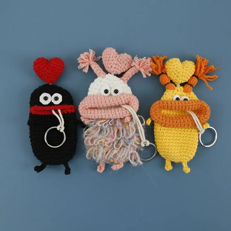 Top Trends: Knitting Funny Doll Keychain Crochet Sausage Mouth Storage Bag Keys Keychains Cute Handmaking Weaved Doll Car Keyrings Wholesale Shoppable Styles