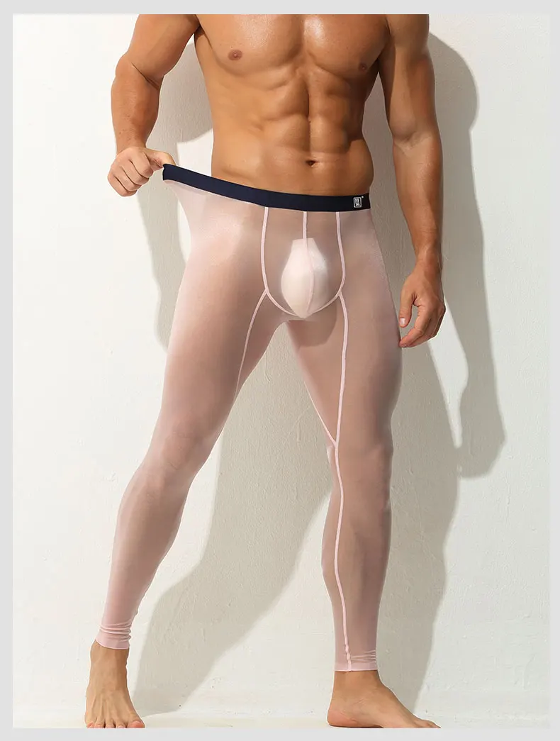 Top Trends: Pink Pants Men's Leggings Single Piece Tight Ultra-thin Elastic Ice Silk Fully Transparent Sexy Transparent Fitness Shorts Shoppable Styles