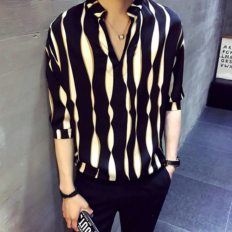 Top Trends: T-Shirts Striped Elbow Sleeve Pullovers Simplicity Man Spring Summer Thin Handsome2023 Men&#039;s Clothing Turn-down Collar Casual Shoppable Styles