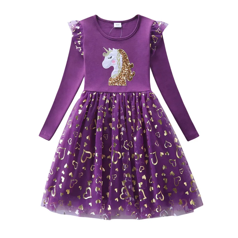 Top Trends: Jumping Meters Unicorn Long Sleeve Princess Girls Dresses Unicorn Embroidery Baby Cotton Clothes Pockets Costume Kids Frocks Shoppable Styles