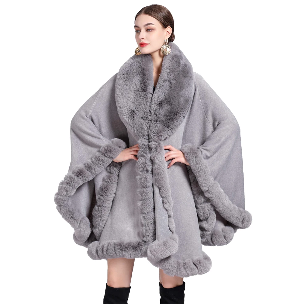 Top Trends: Women&#039;s Rex Rabbit Faux Fur Shawl Lady Cashmere Feel Wrap Autumn Winter Solid Color Cloak Classic Luxury Warm Overcoat New In Shoppable Styles