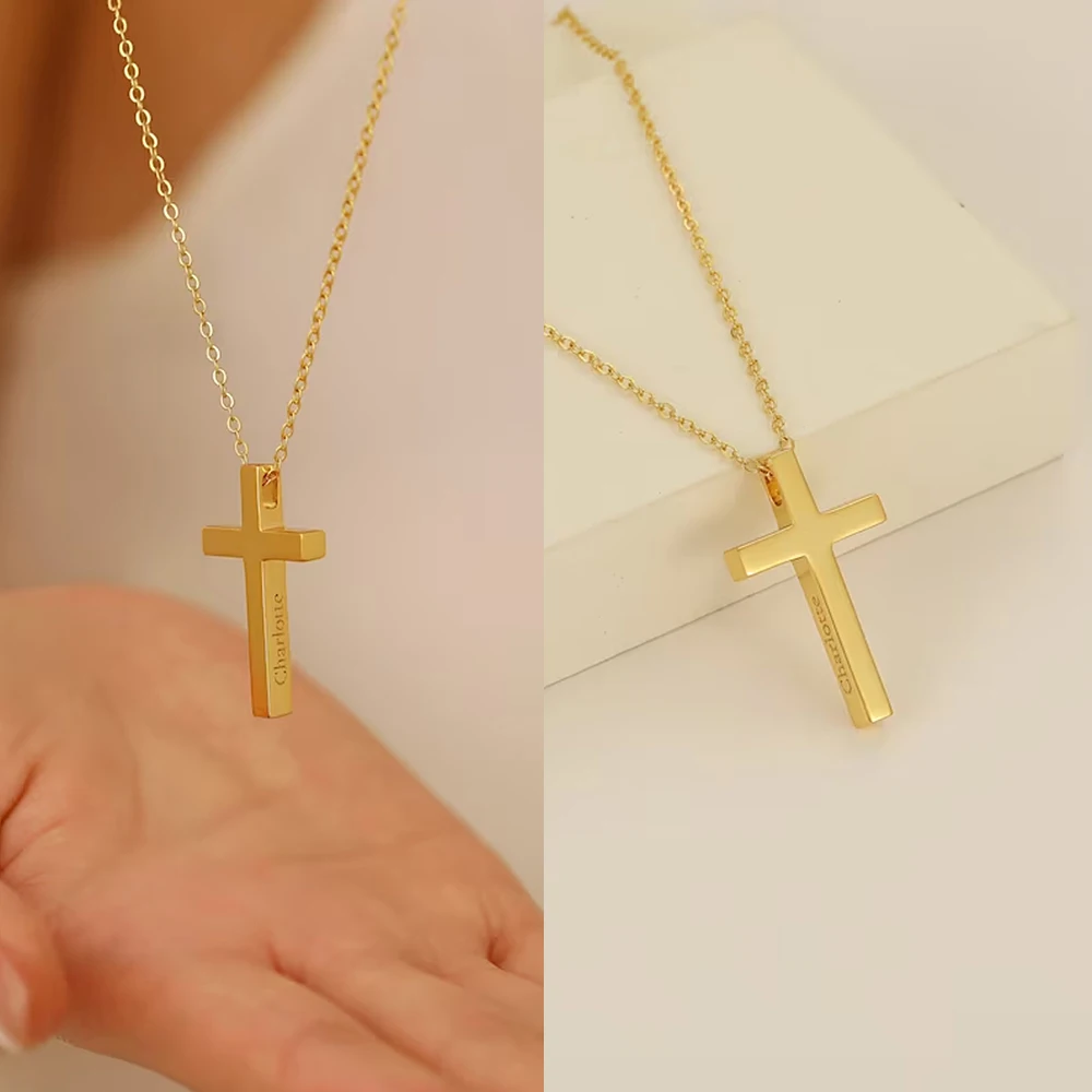 Top Trends: Cross Necklace Customize Engraved Name Stainless Steel Jewelry For Women Personalised Cross Pendant To Pray Choker Collier Croix Shoppable Styles