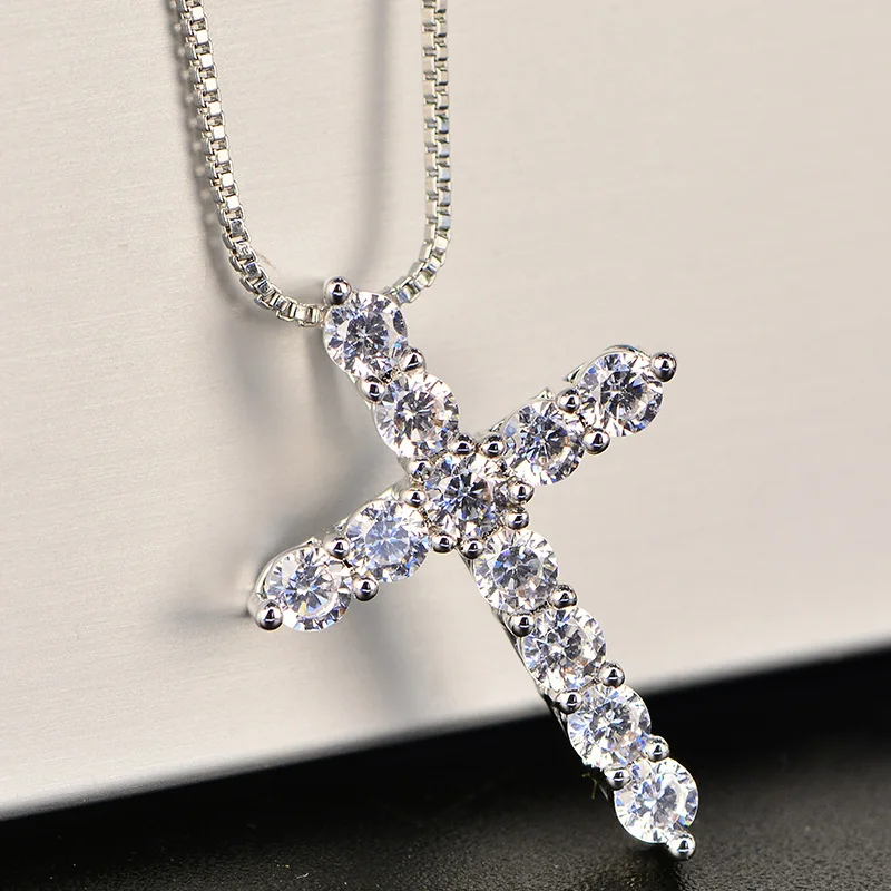 Top Trends: 925 Sterling Silver Necklace For Woman Men 18 Inch Box Chain Shiny Crystal Classic Cross Pendant Fashion Luxury Jewelry Gifts Shoppable Styles