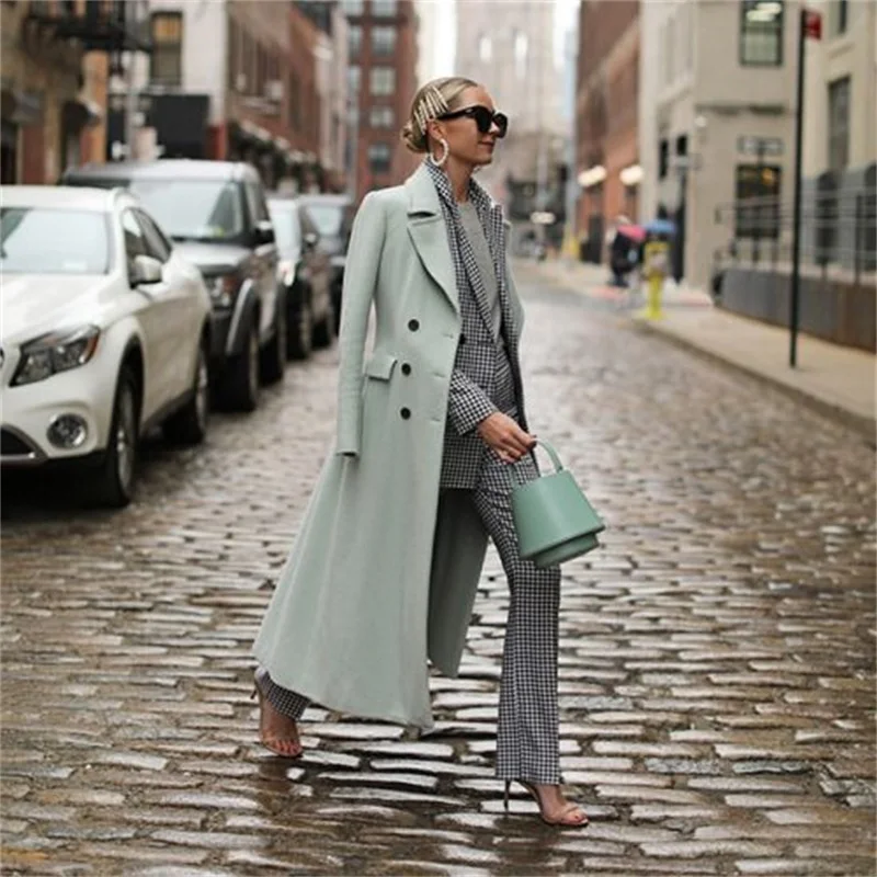 Top Trends: Light Green Women Suit Woolen Overcoat Winter Thick Cashmere Custom Made 1Pcs Long Jacket Ankle Length Formal Double Breasted Shoppable Styles - Image 2