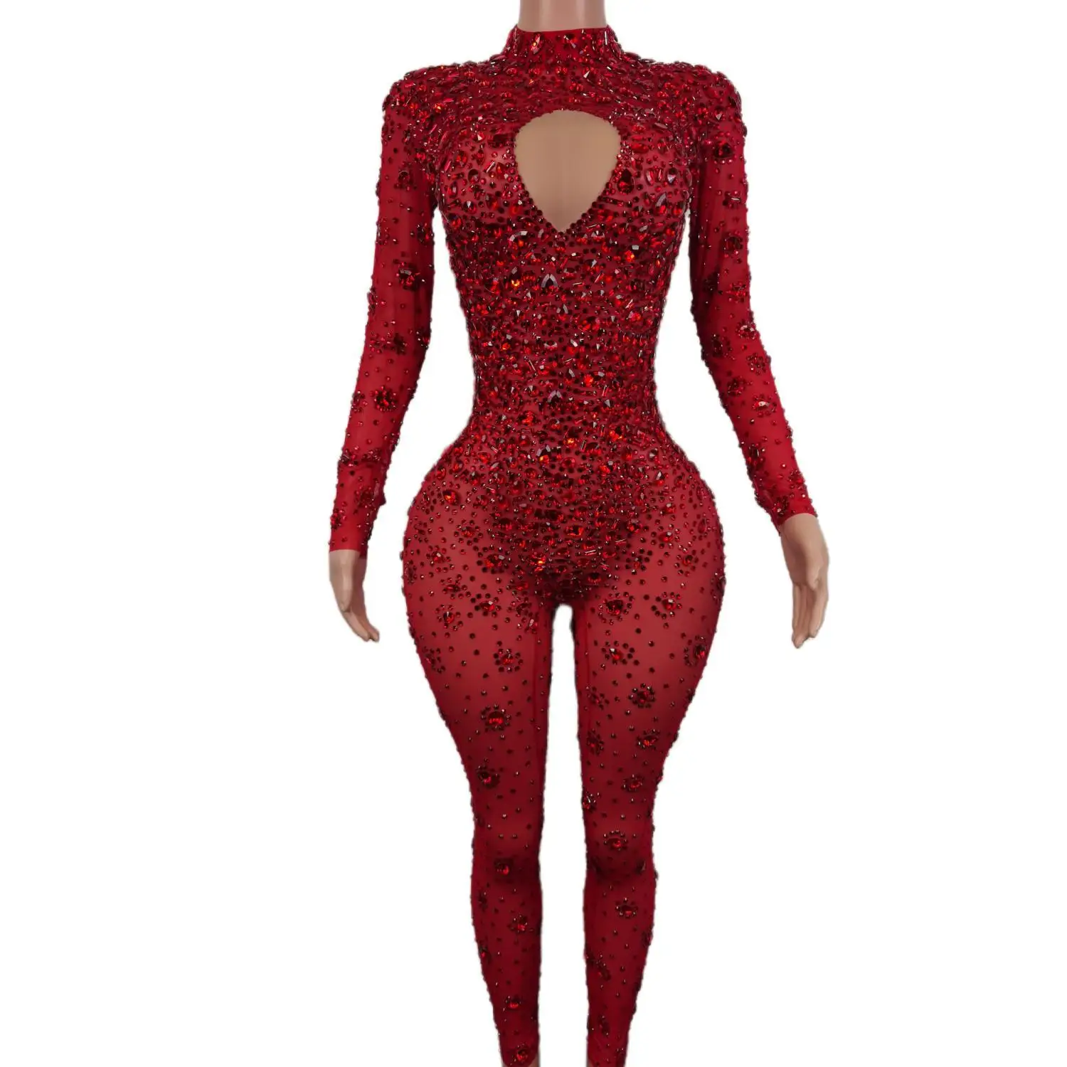 Top Trends: Sexy High-end Gorgeous Perspective Rhinestone Jumpsuit Long-sleeved Tights Nightclub Singer DJ Stage Performance Clothes Cuican Shoppable Styles