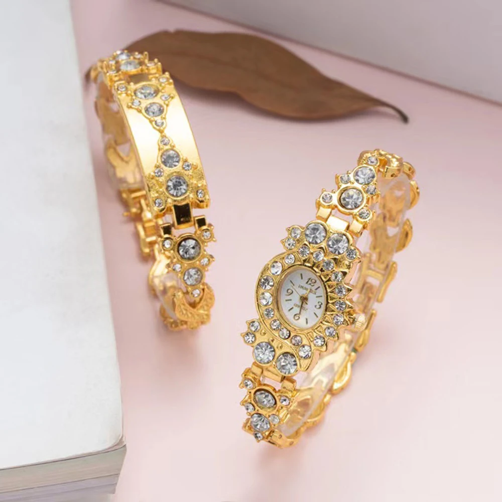 Top Trends: Women Fashion Gold Watch Quartz Luxury Crystal Bracelet Steel Ladies Wristwatch Woman Clock Bracelets 2pcs With Box Montre Femme Shoppable Styles