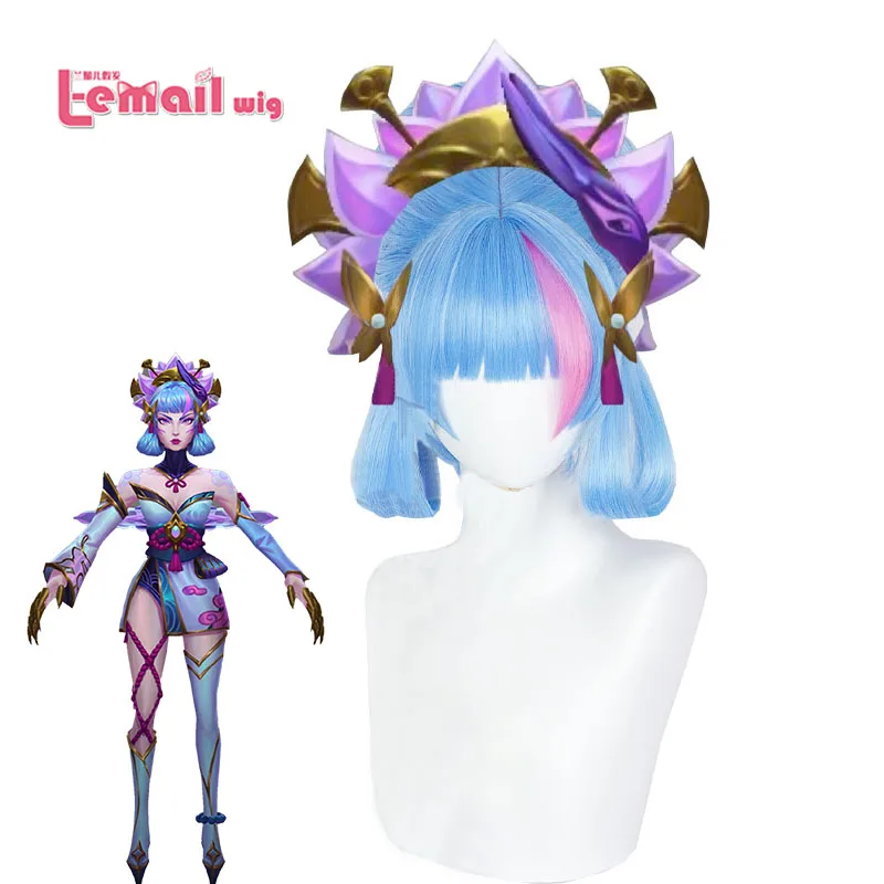 Top Trends: L-email Wig Synthetic Hair Spirit Blossom Evelynn Cosplay Wigs LoL Cosplay Highlights Pink Light Blue 40cm Wig Heat Resistant Shoppable Styles