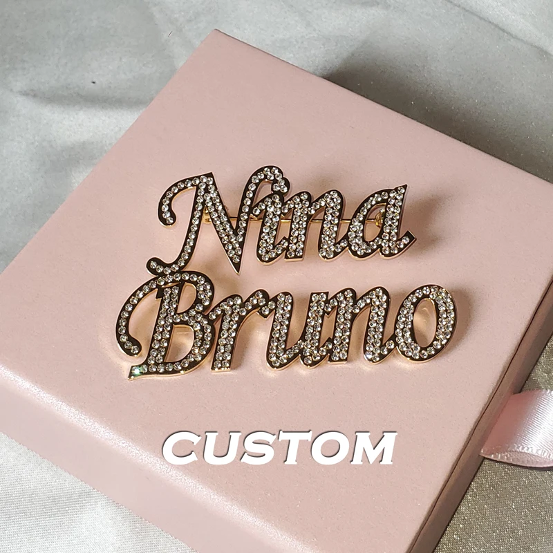 Top Trends: Stainless Steel Customized Name Brooch With Crystal Custom Name Plate Ladies Men Lapel Pin Personalized Wedding Part Gift Shoppable Styles