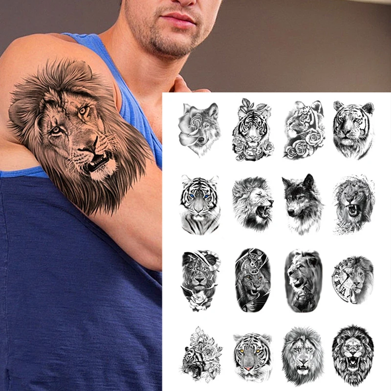 Top Trends: Lion Tiger Cool Temporary Tattoo Sticker Fashion Wolf Waterproof Animal Body Art Arm Fake Removable Tatoo Men Women Personality Shoppable Styles