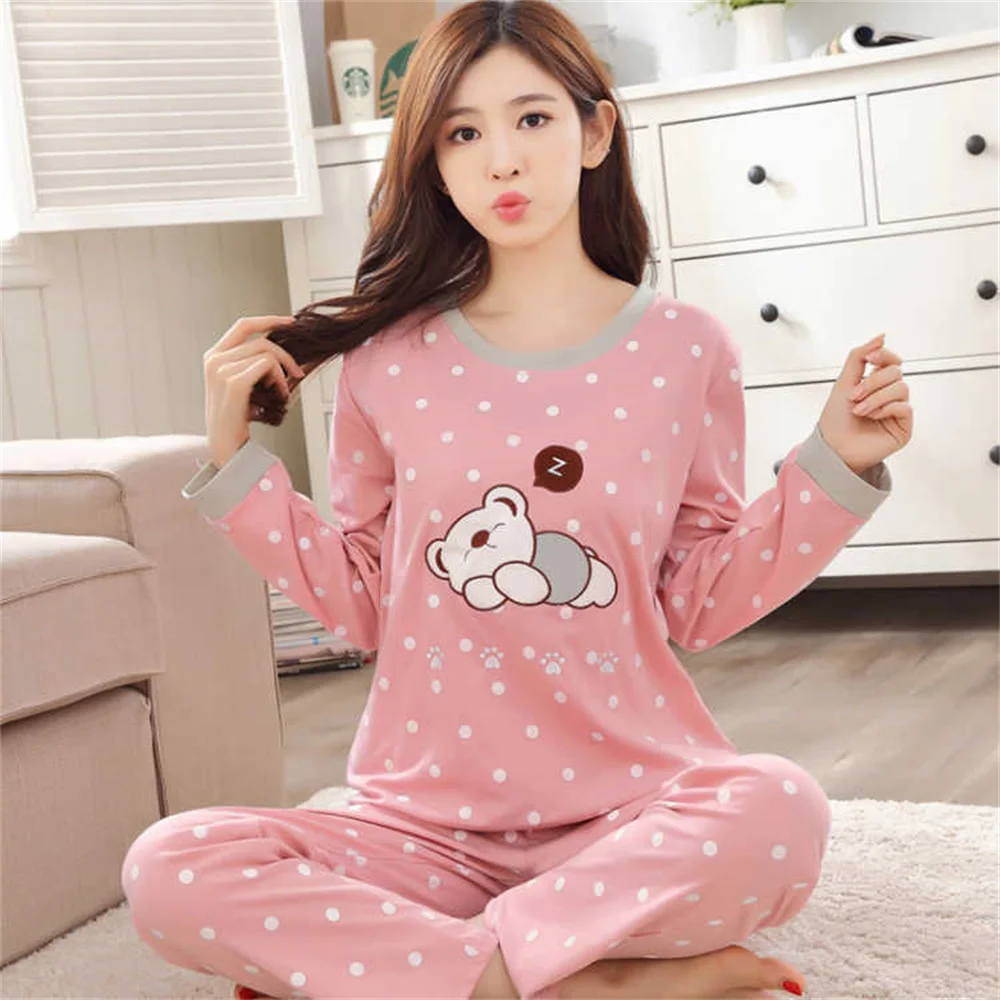 Top Trends: 2 Pieces Women Pajamas Long-Sleeved Trousers Pyjamas Set Simple Loose Round Neck Home Wear Large Size Suit Couples Home Clothes Shoppable Styles