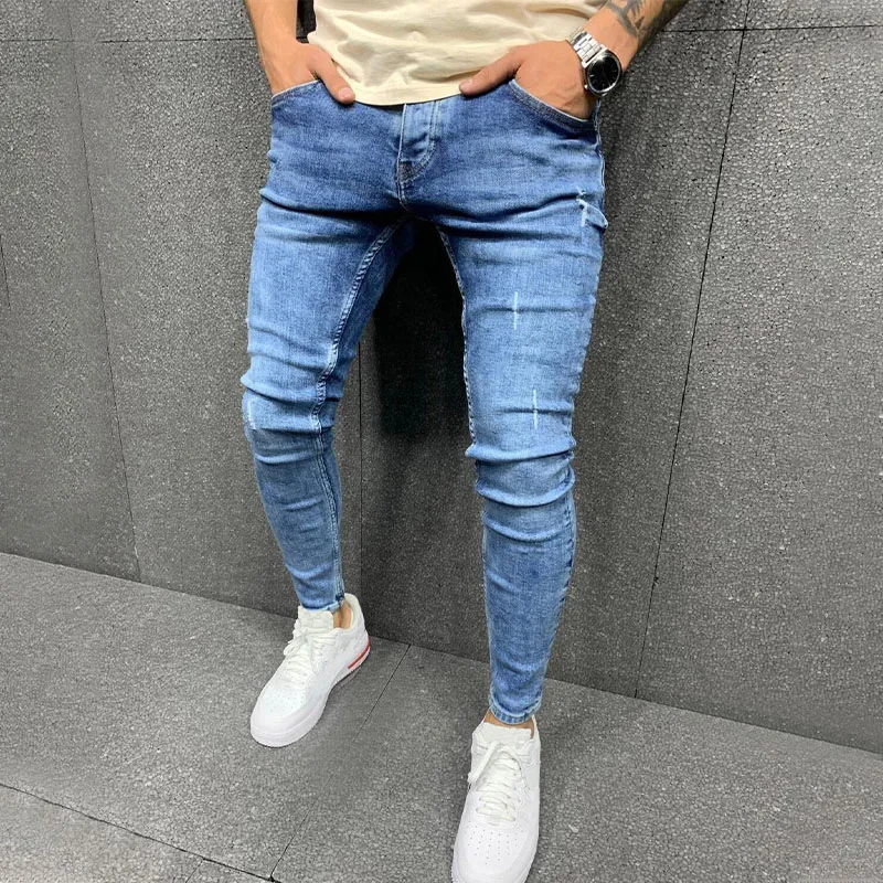 Top Trends: 2023 New Men&#039;s Jeans Fashion Casual Skinny Male Denim Pants Pure Color Street Style Cowboy Clothing Men Pencil Pants Jeans Shoppable Styles