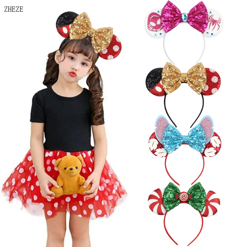 Top Trends: 2023 Disney Mickey Mouse Ears Headband Girls Boys Sequin Bow Hairband Women Christmas Festival Party Cosplay Hair Accessories Shoppable Styles