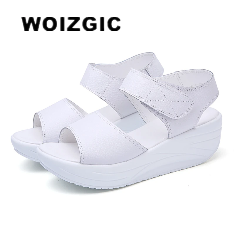 Top Trends: WOIZGIC Women's Mother Ladies Female Genuine Leather Shoes Sandals Woman Platform Hook Loop Casual Summer Cool Beach AM-9018 Shoppable Styles