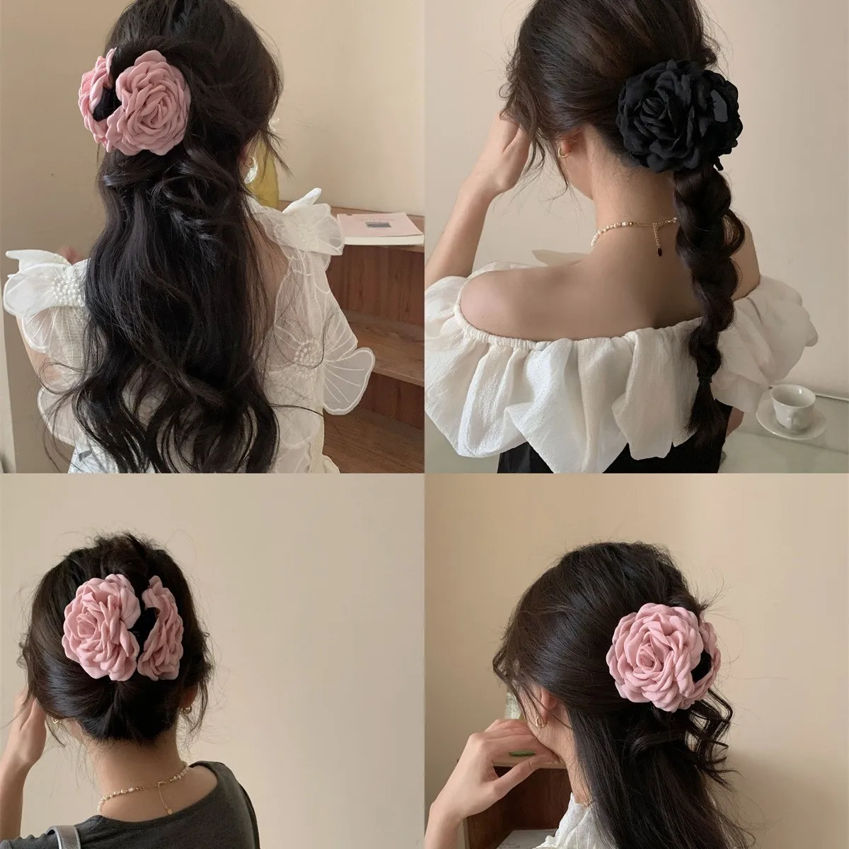 Top Trends: Large Rose Flower Hair Claw Clips Women Girls Sweet Ponytail Holder Crab Clamps Barrettes Hairpins Hair Accessories Fashion Shoppable Styles