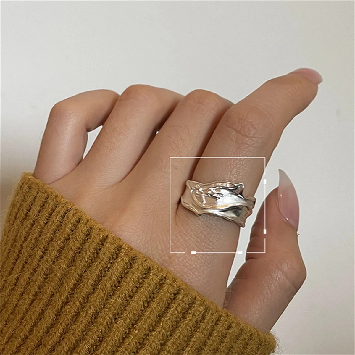 Top Trends: INS Minimalist Silver Color Irregular Wrinkled Surface Finger Rings Creative Geometric Punk Opening Ring For Women Girls Jewelry Shoppable Styles - Image 3