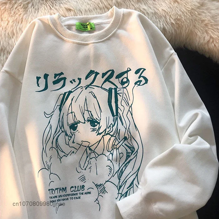 Top Trends: Japanese Autumn Y2K Streetwear Anime Fashion Girl Printed Round Collar Sweater Couple Cute Oversized Soft Coat Long Sleeve Top Shoppable Styles