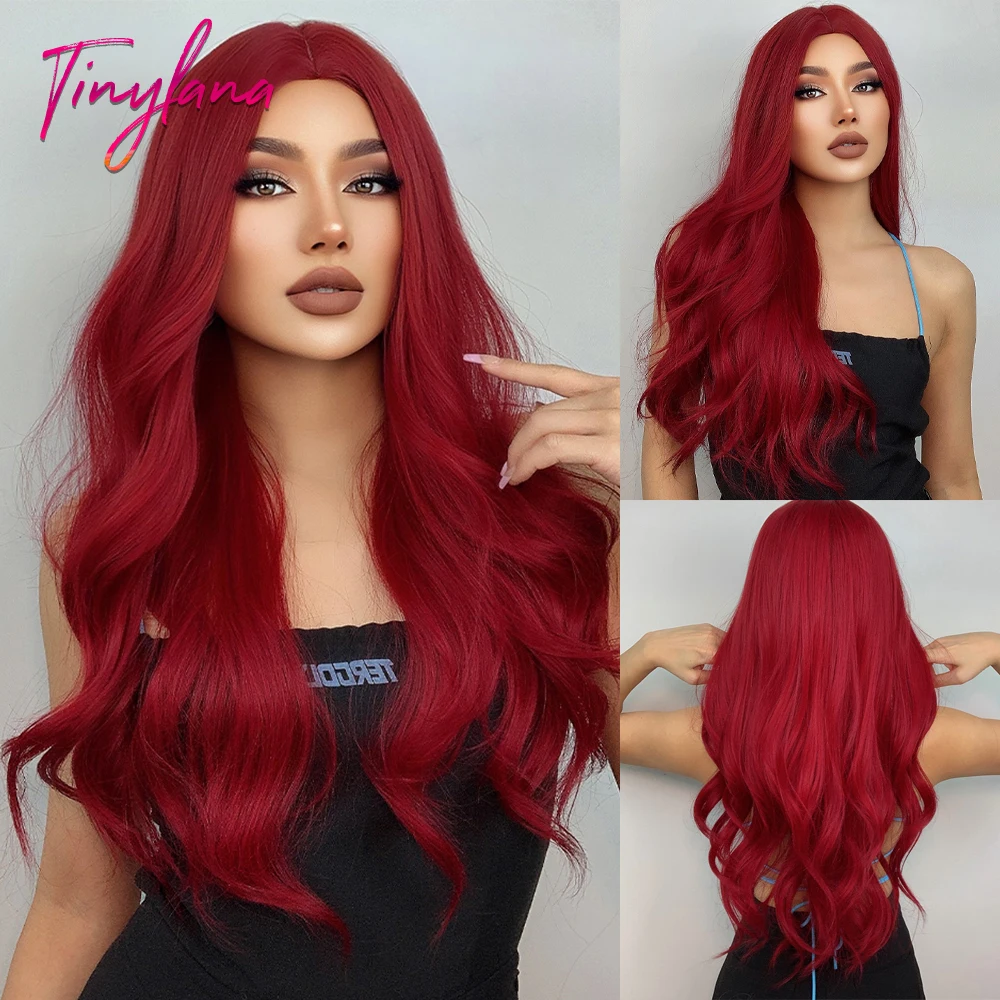 Top Trends: Wine Burgundy Red Long Wavy Synthetic Hair Wigs For Women Orange Red Body Wave Halloween Cosplay Natural Wig Heat Resistant Shoppable Styles