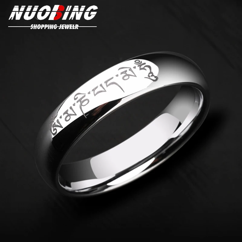 Top Trends: 6MM Silvery Sanskrit Buddhist Charm Stainless Steel Ring Prayer Lucky Religious Jewelry Gift For Men And Women Om Mani Padme Hum Shoppable Styles