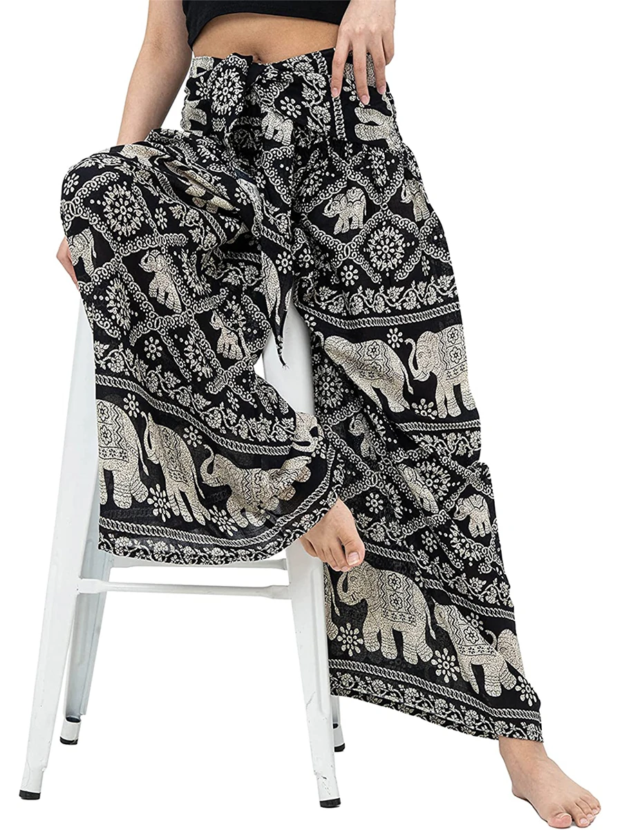 Top Trends: Women Loose Wide Leg Pants Female Long Casual Trousers Printed Patterns High Waist Tie-Up Long Pants Ladies Spring Fall 2022 New Shoppable Styles