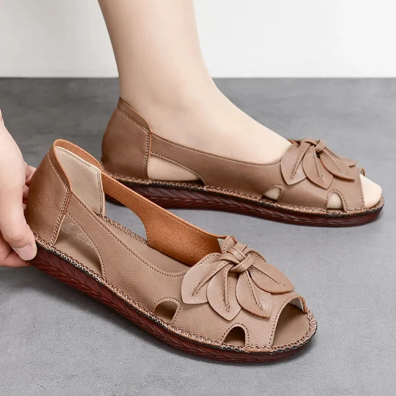 Top Trends: Feerldi Fashion Peep Toe Summer Women Sandals Plus Size 42 Ladies Elegant Leather Flats Woman Oxford Shoes Breathable Loafers Shoppable Styles