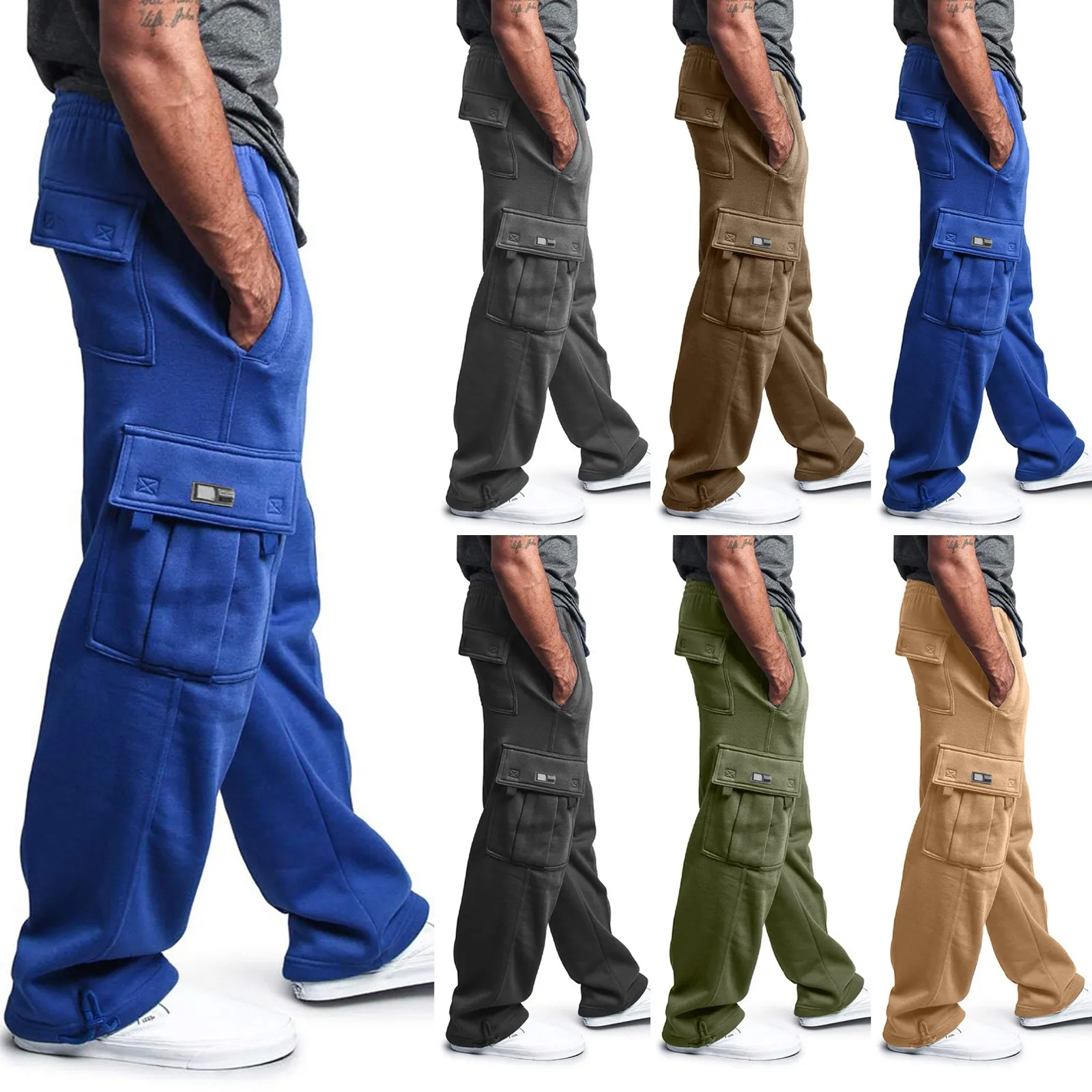 Top Trends: Sweatpants Men Cargo Pants Elastic Waist Trousers Male Comfort Joggers Sports Trousers Loose Solid Plus Size Men Clothing Shoppable Styles