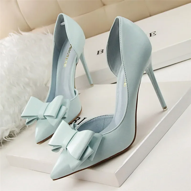 Top Trends: 2023 Fashion Delicate Sweet Bowknot High Heel Shoes Side Hollow Pointed Women Pumps Pointed Toe 10.5CM Thin Dress Shoes Shoppable Styles