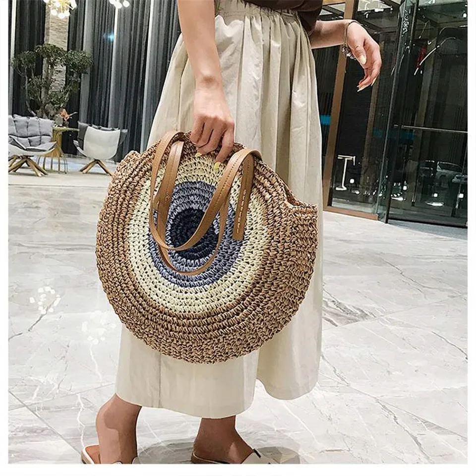 Top Trends: 2022 Large Capacity Round Zipper Fashionable Straw Woven Bag Handmade Summer Beach Travel Holiday Women Bags Shoppable Styles