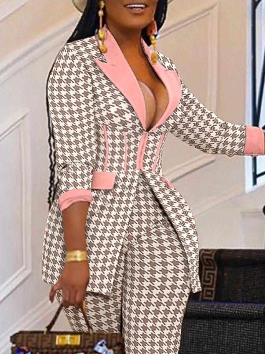 Top Trends: LW Plus Size Houndstooth Blazer Pants Set Women Pants Blazers Tops Pencil Pants Two-Piece Office Lady Fashion Outfits Autumn Shoppable Styles