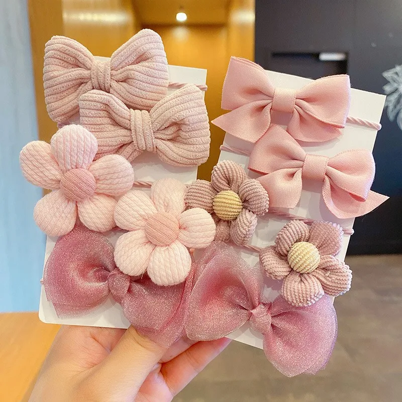 Top Trends: Cute Bowknot Flower Scrunchies Set Kawaii Children Girls Elastic Hair Rubber Bands Bows Accessories Tie Hair Ring Rope Headdress Shoppable Styles