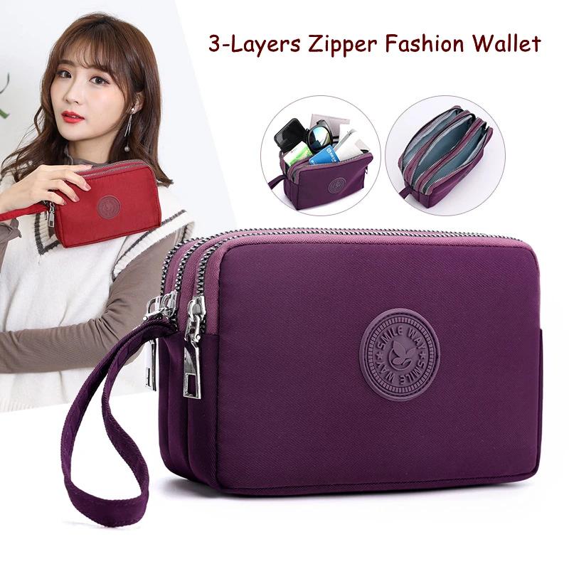 Top Trends: Three Layers Zipper Coin Bags Purse Large Capacity Wallet Phone Pouch Card Holder Bank Id Credit Card Keys Earphone Storage Bags Shoppable Styles