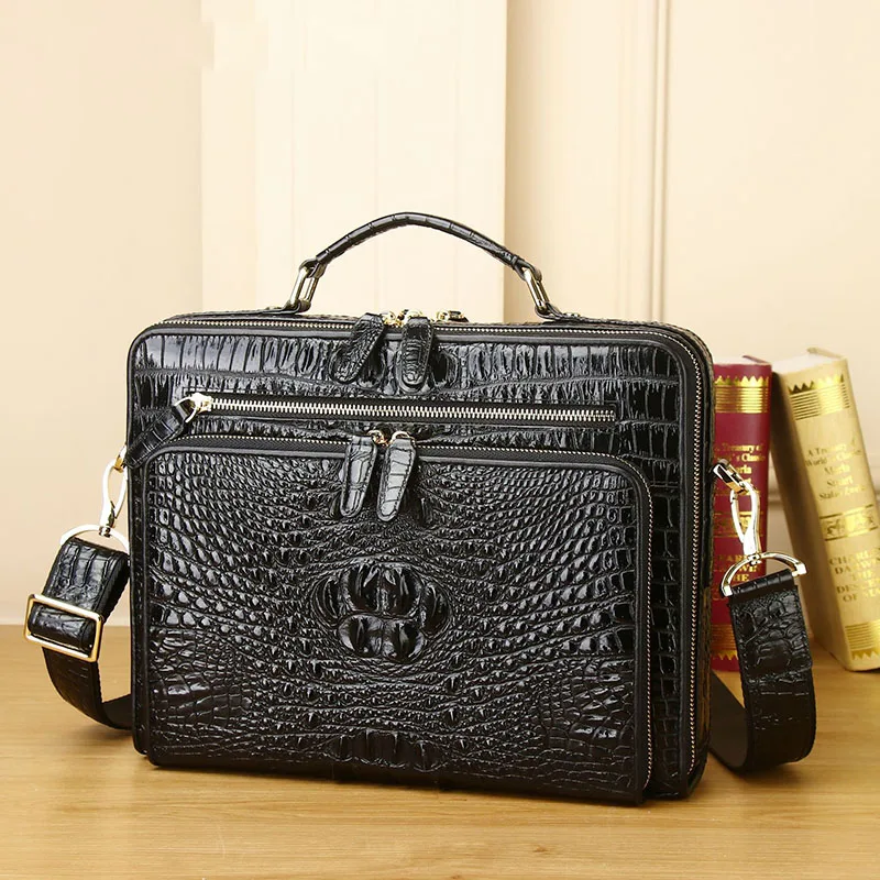 Top Trends: Genuine Leather Alligator Handbag Large Capacity Men&#039;s Briefcase Business Computer Bag Fashion Men&#039;s Bag Real Cowhide Bag Shoppable Styles