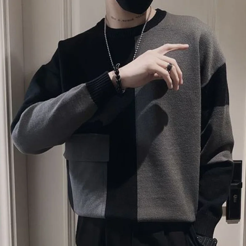 Top Trends: Fashion O-Neck Knitted Spliced Pockets Asymmetrical Sweater Men&#039;s Clothing 2023 Autumn New Casual Pullovers Loose Korean Tops Shoppable Styles