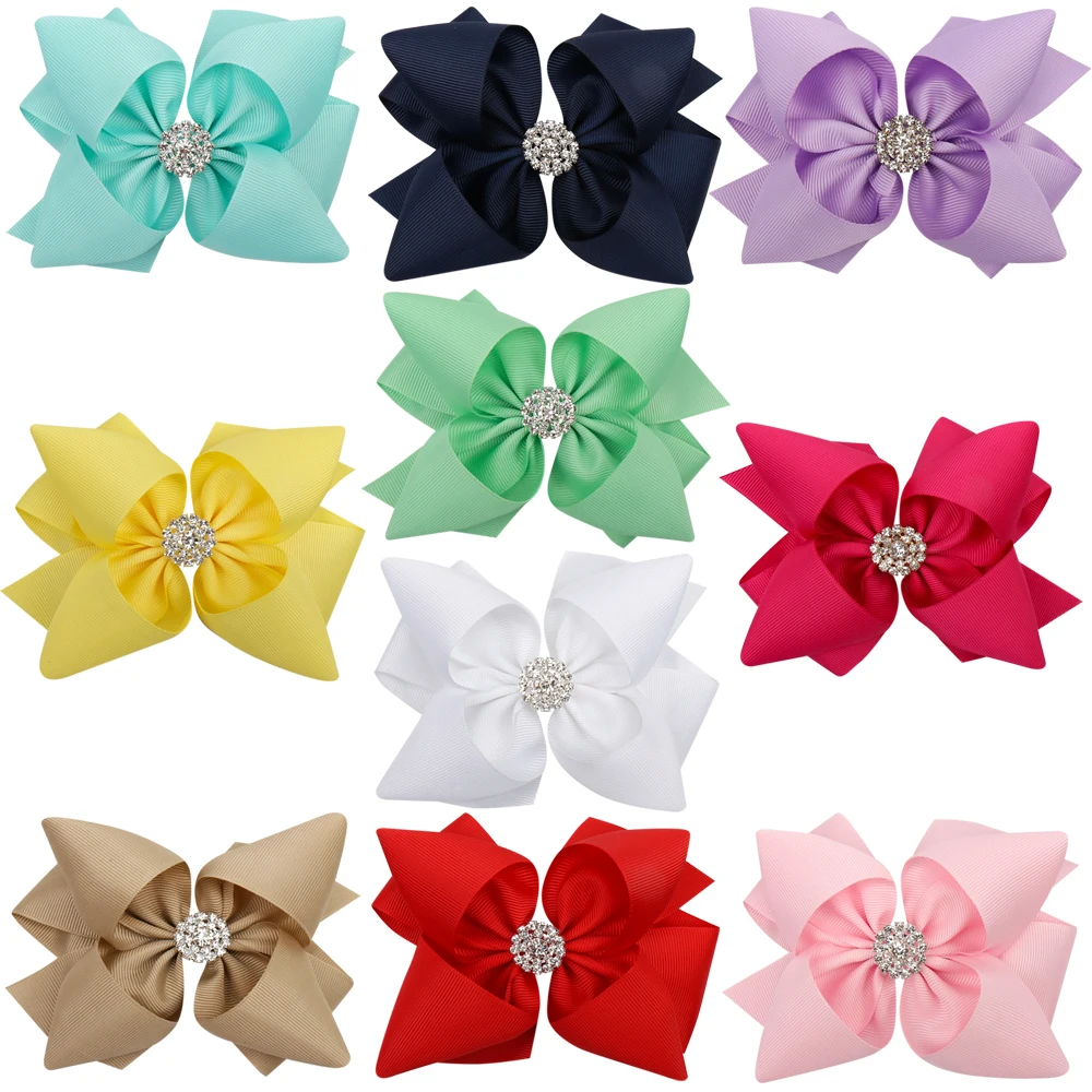 Top Trends: Ncmama Solid Ribbon Stacked Hair Bows For Girls With Rhinestone Handmade Bow Hair Clips Princess Style Girls Hair Accessories Shoppable Styles