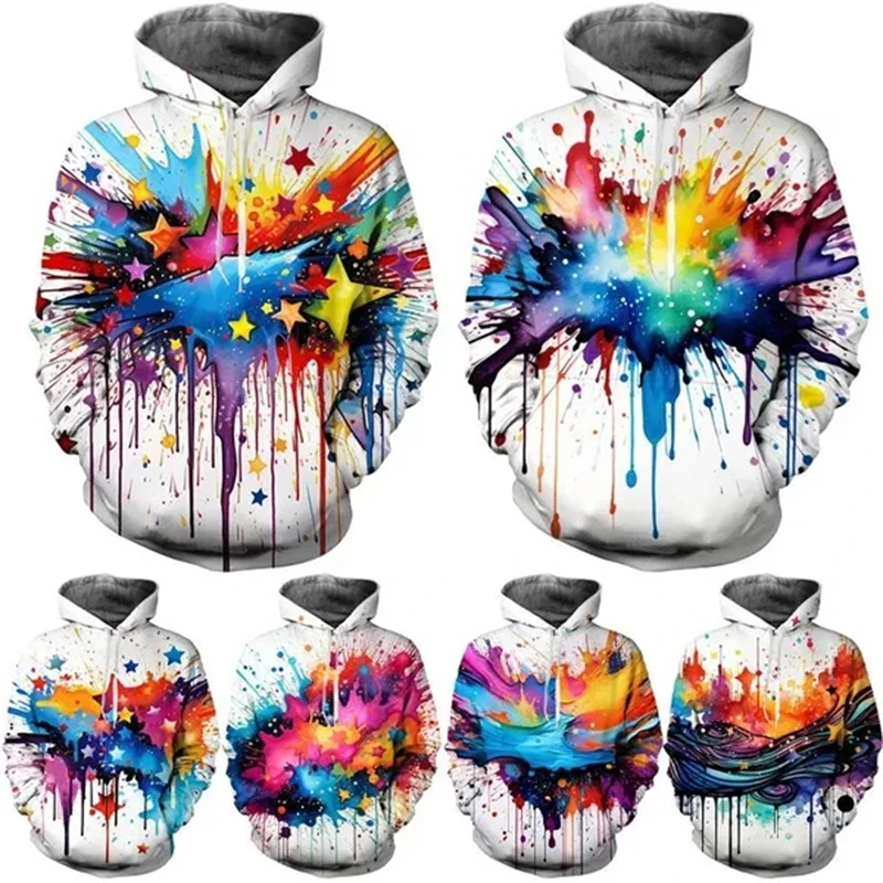 Top Trends: Splash Ink Drop Color 3D Printing Hoodies Fashion Trendy Starry Sky Harajuku Style Graphic Hoodies Colorful Couple Pullover Tops Shoppable Styles