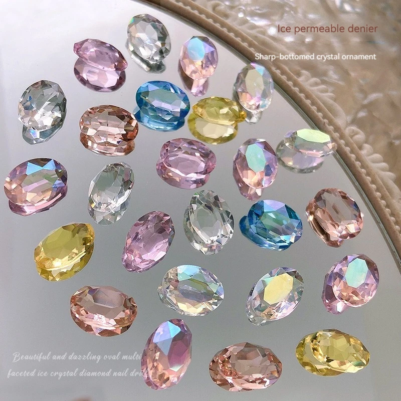 Top Trends: 10x14MM High Quality K9 Oval Glass Pointed Bottom Nail Art Rhinestone Crystal 3D DIY Manicure Decoration Accessories Shoppable Styles