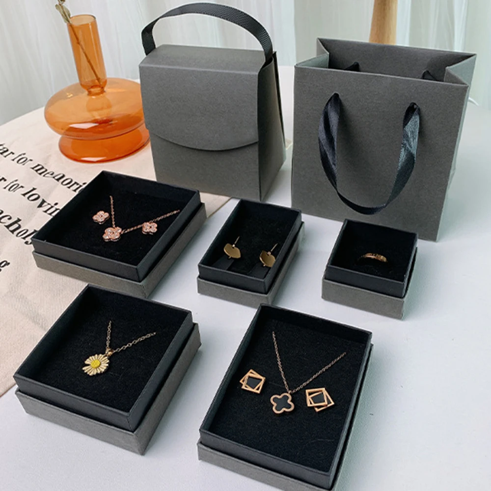 Top Trends: Gray Black Jewelry Packaging Box Ring Earrings Necklace Pendant Suspension Storage Organizer Paper Fashion Gift Case Wedding Shoppable Styles