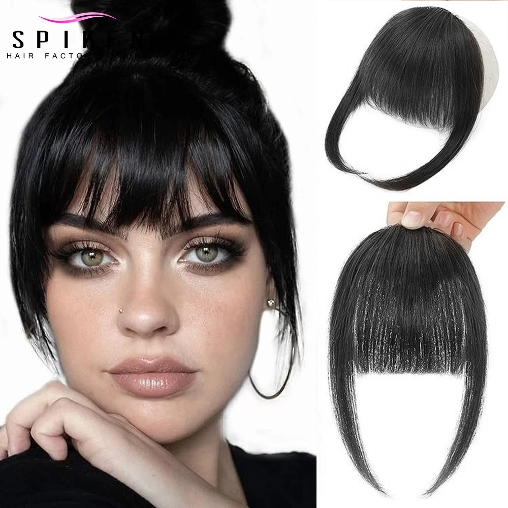 Top Trends: Natural Human Hair Bangs For Women 8 Inches 20g Straight Remy Natural Human Hair Fringe Clip In Hair Pieces 3 Clips On Shoppable Styles